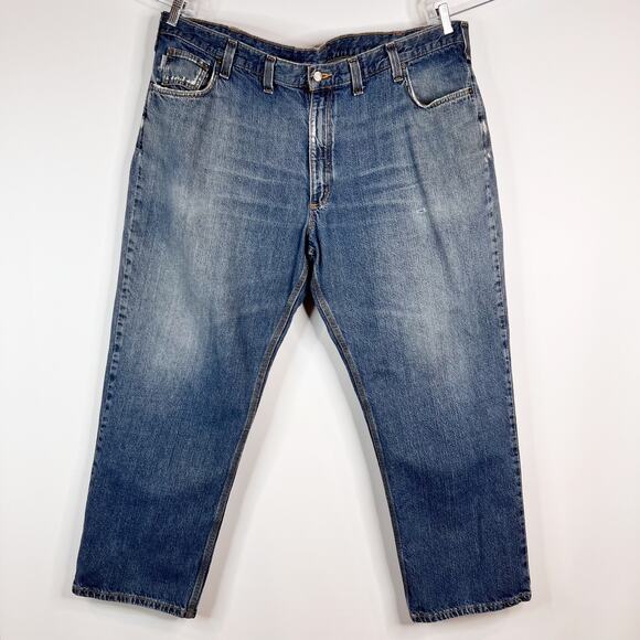 Carhartt Relaxed Fit Jeans Mens 46x32 Distressed Medium Wash Cotton Denim Grunge - Picture 1 of 11